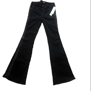 Pantalones de mezclilla acampanados Hudson Natasha adornados con ribete de cuero para mujer talla 27 occidentales nuevos con etiquetas - Imagen 1 de 12