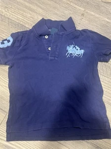 Size 4 - Boys Polo Ralph Lauren Short Sleeve Polo Shirt Navy Purple Big Pony - Picture 1 of 5