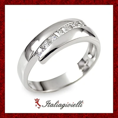 Sontuoso Anello a Fascia in Argento 925 Rodiato Oro Bianco - Immagine 1 di 4