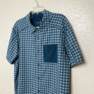 Smartwool Shirt Mens L Blue Check Everyday Short Sleeve Button Down SW017017 - Picture 1 of 14