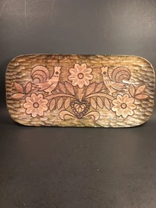 Wood Etched Hammered Birds Flowers Decor Tray - Picture 1 of 8