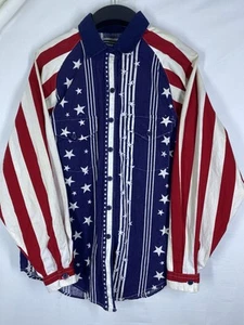 Panhandle Slim Shirt Mens Medium USA Flag Stars And Striped Vintage Button Up - Picture 1 of 17