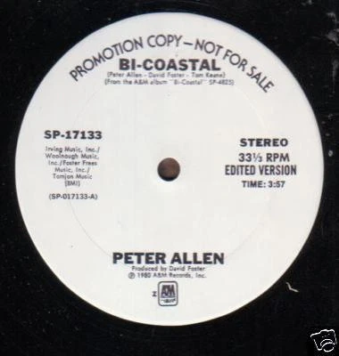 PETER ALLEN-BICOASTAL-A&M-PROMO-12"-SINGLE-SP17133 Vinyl - Image 1 of 1