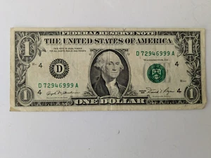 Fancy Serial Number $1 Dollar #72946999 (Four of a Kind) - Picture 1 of 1