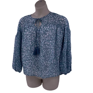 Fate Womens Blouse Top Size Small Blue Green Floral Long Sleeve Tie Neck Lined - Picture 1 of 10