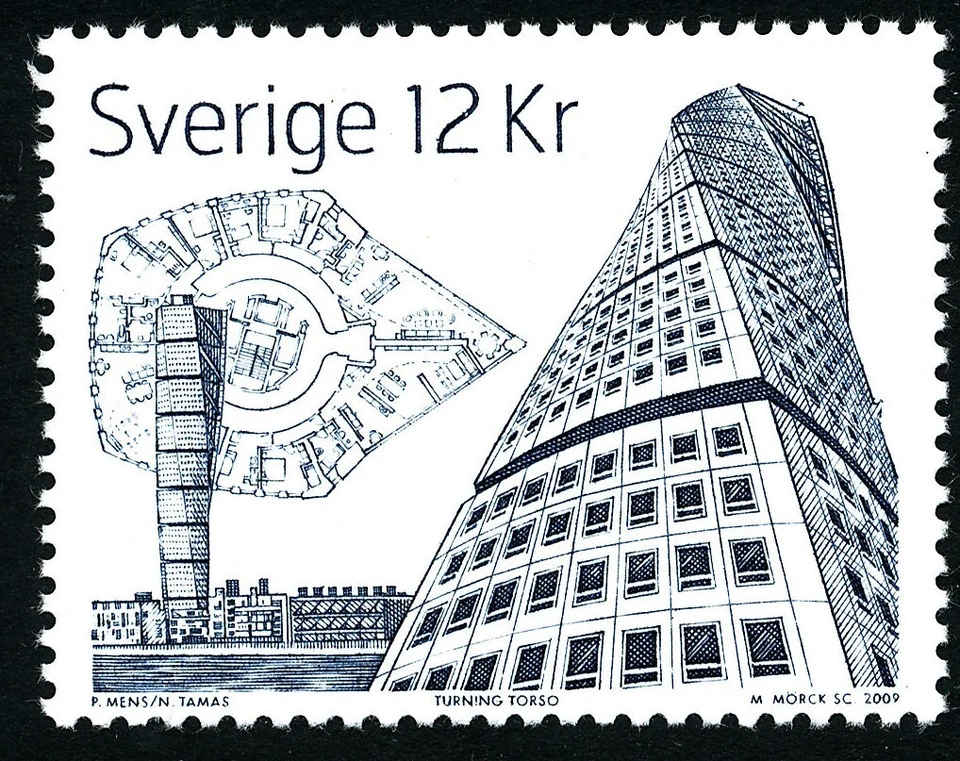 Sweden 2009 Swedish peaks; arcitecture Turning Torso 4-sided perforation. MNH - Image 1 of 1