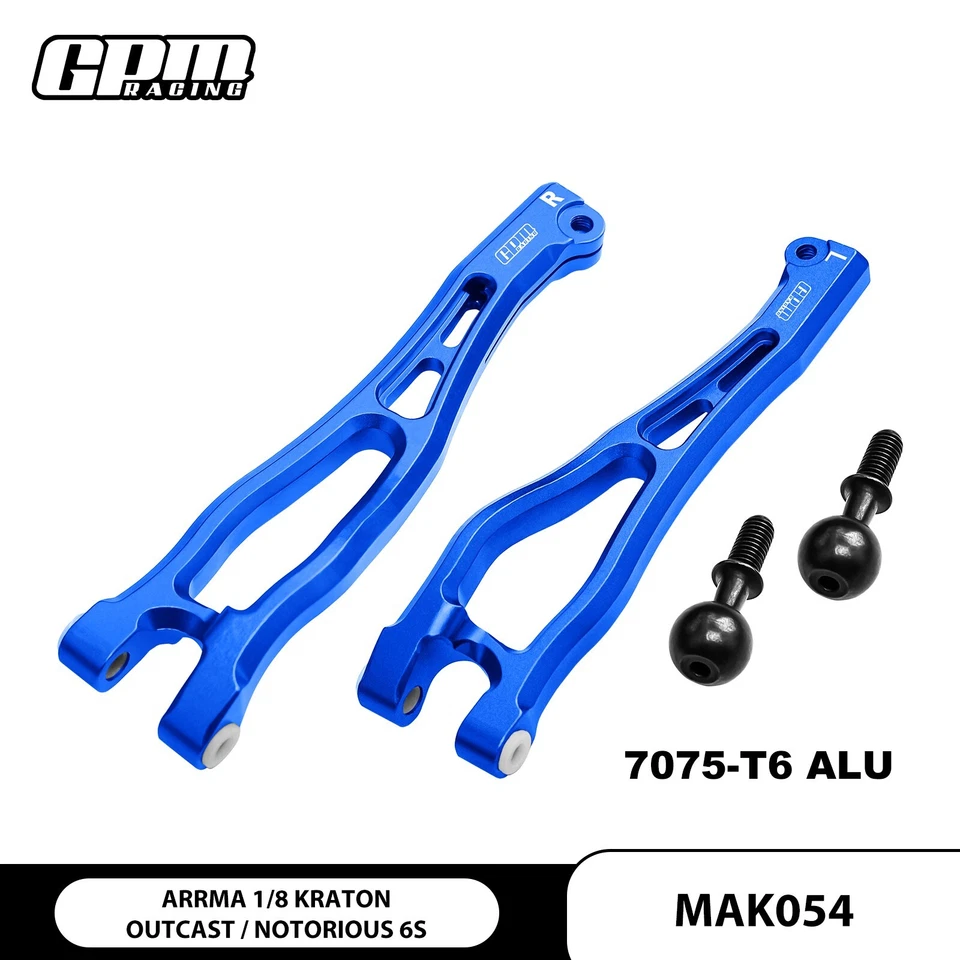 Brazos superiores delanteros de aluminio GPM para ARRMA 1/8 Kraton 6S Notorious Outcast Big Rock Foto 1 de 4