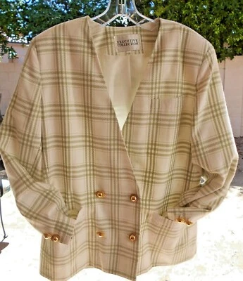 CHAQUETA MUJER TALLA 12 VERDE CUADROS BOTONES DORADOS COLECCIÓN EJECUTIVA  Foto 1 de 4