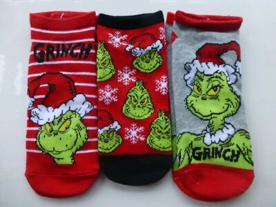 Paquete de 3 calcetines delineadores de zapatos GRINCH NAVIDAD niñas damas talla 4-8 REGALO DR Seuss NUEVOS Foto 1 de 4