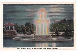 Lighted ELECTRIC FOUNTAIN IN RESERVOIR PARK  Fort Wayne Indiana Postcard IN 1934 - Picture 1 of 2