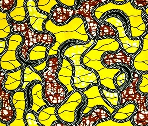 African Fabric 1/2 Yard Cotton Polyester Wax YELLOW BROWN BLACK Abstract BTHY - Picture 1 of 3