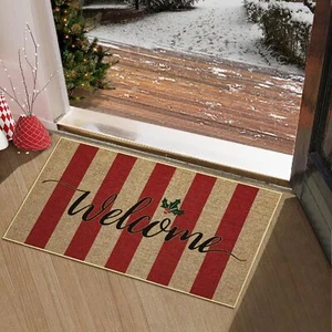 Christmas Door Mat Non Slip Doormats Striped Welcome Mats for Front Door Floo... - Picture 1 of 9
