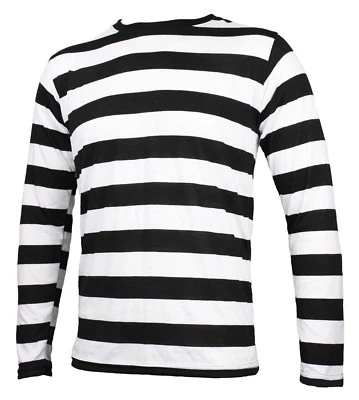 NYC Long Sleeve PUNK GOTH Pierrot Mime Stripe Striped Shirt Black White S M L XL - Image 1 of 4