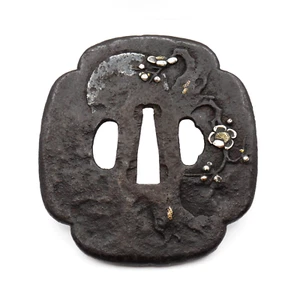 Tsuba Plum tree beneath the moon Japanese Antique Sword Fitting Samurai Katana - Picture 1 of 24