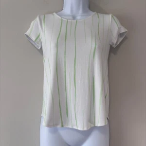 Alfani Women's PP Short Sleeve Top White Green Striped Stretch Casual Tee NWT - Picture 1 of 3