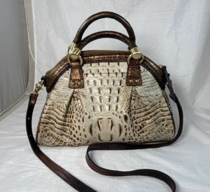 NWT $325 Retired Brahmin Lisa Moonlight Tri-Color Dome Croc Leather Satchel - Picture 1 of 8