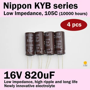 4pcs Nippon KYB 16V 820uF Low Impedance 105C (10,000 hours) Power Capacitors - Picture 1 of 1
