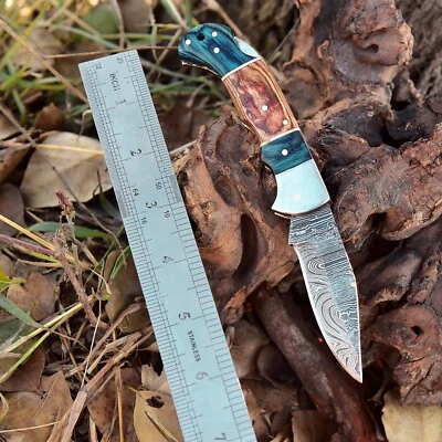 Best Damascus Knives Pocket Knife Deer Hunting Lock-back Skinning Survival - Image 1 of 4