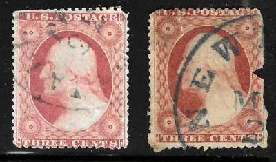 Sc #26 Fillers Shades 1 Blue Cancel 3 Cent Washington 1857-61 US 80F27 - Image 1 of 3
