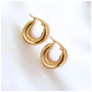 Luxury 18K Round Chunky Link Earrings. Hoop Tassel Drop Stud Minimalist Cute - Picture 1 of 4