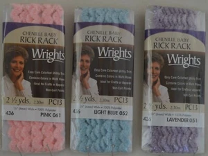 Wrights- Rick Rack 1/4"w 2 1/2yds Chenille Baby - 6 Bright Colors! - Picture 1 of 8