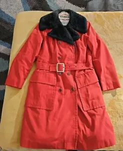 Dunkelorange Vintage 70er Jahre Kunstfell gefüttert Trenchcoat Jacke Damen *LESEN* - Bild 1 von 10