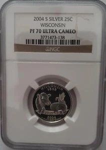 2004 S Silver Wisconsin State Series Quarter PF 70 Ultra Cameo - Picture 1 of 2