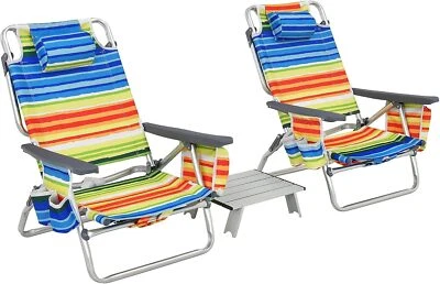 Goplus Backpack Beach Chairs, 3 Pcs Portable Camping Chairs with Cool Bag Foto 1 de 4