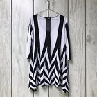 Valentina Women Black/White Zebra Zigzag Rhinestone 3/4 Sleeve Top Blouse M