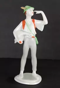 VTG HOLLOHAZA Peasant Man Boy Holding Goose Porcelain Figurine 7” Hungarian - Picture 1 of 12