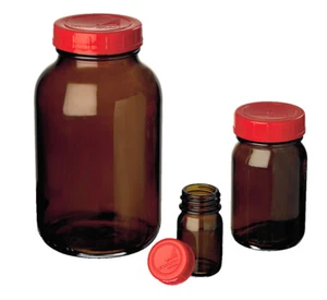 APONORM Weithalsflasche Apothekerglas 100 ml GL40 braun inkl. PP-Deckel rot NEU - Bild 1 von 1