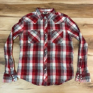 Salt Valley Western Shirt Mens Large Red Plaid Pearl Snap Lightweight Cotton - Picture 1 of 12