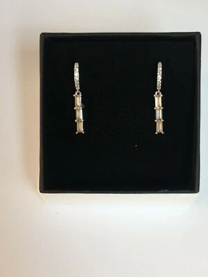 orecchini cerchio pendente argento 925 barretta zirconi bianco giallo for you - Immagine 1 di 4