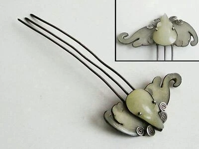 Antigua horquilla china con murciélago de jade - (7449) Foto 1 de 4