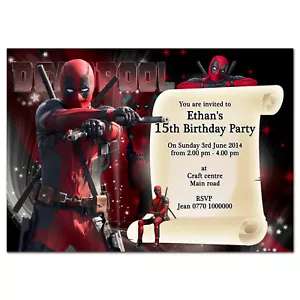 i010 Inviti di compleanno Deadpool personalizzati per qualsiasi nome di età; con il tuo testo - Foto 1 di 2