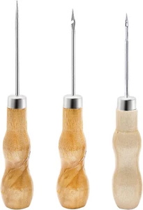 3er-Pack Ahle Kürbisform Schneider Holzgriff Kratzen Nähwerkzeug für Leder - Neu - Bild 1 von 7