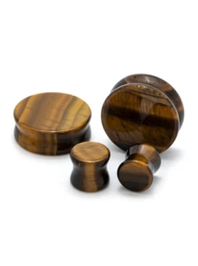 Natural Tigers Eye stone crystal gemstone Plug Tunnels Gauges (1 Pair) Pick Size - Picture 1 of 3