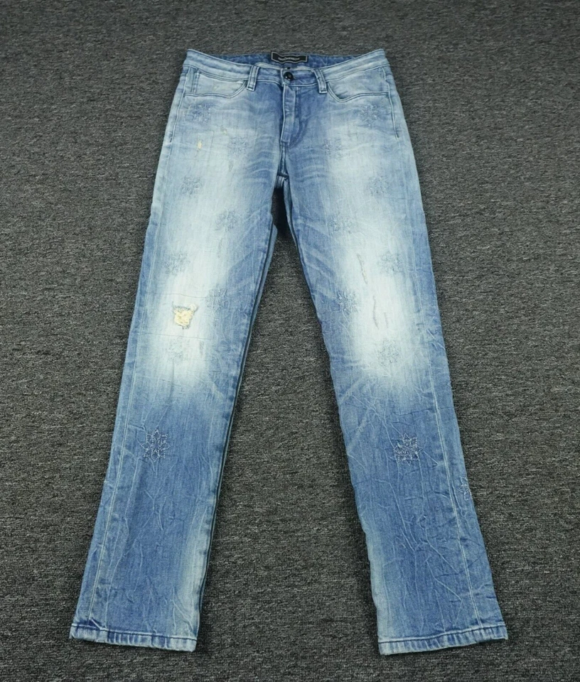 Brockenbow Lily Slim Straight Jeans Womens 27 Blue Floral Embroidered Cropped - Image 1 of 4