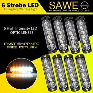 8 Amber White 6 LED Car Truck Beacon Hazard Flash Strobe Light - Picture 1 of 7