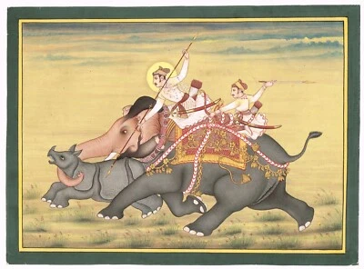 Pintura india en miniatura hecha a mano de escena artística de caza mogol 10,5 x 7,5 pulgadas Foto 1 de 4