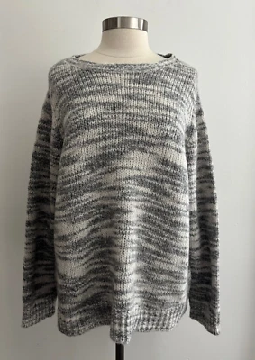 Suéter Eileen Fisher Manga Larga Gris y Blanco Lana Seda Talla Grande 2X Nuevo Con Etiquetas Foto 1 de 4