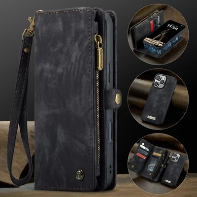 Funda tipo billetera de cuero desmontable para iPhone Air 17 Pro Max 16 15 14 13 12 11 Foto 1 de 4