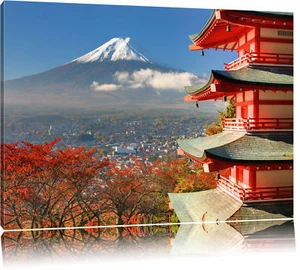 Tempel am Fudschijama Japan Leinwandbild Wanddeko Kunstdruck - Bild 1 von 5