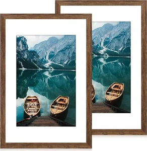 2 Pack 16x24 Frame Rustic Brown Wood Style - Display 16 X 24 or 12x18 with Mat - Picture 1 of 9