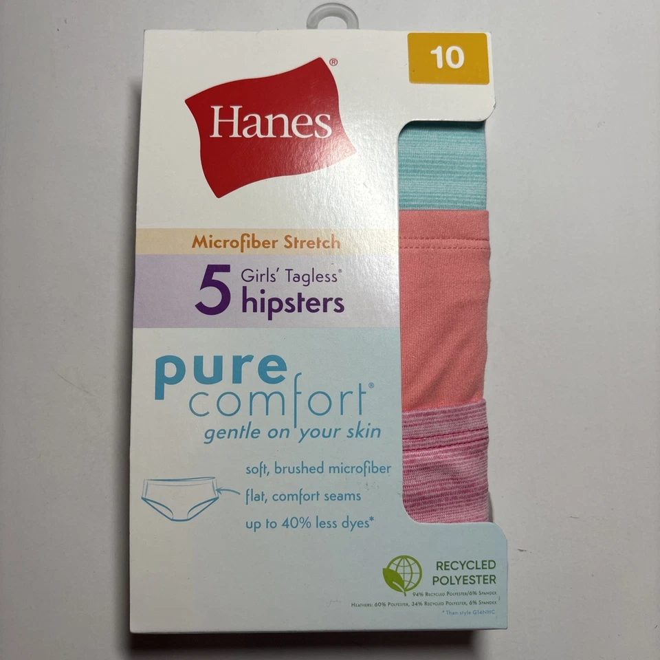 Hanes Girls Tagless Hipsters 5 Pack Size 10 - Image 1 of 1