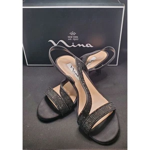 Nina Schuhe Nieves Strass-Slingback Damen schwarz Glanz Satin elegant Größe 8 - Bild 1 von 8