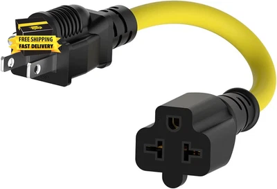 1-FT 15 Amp Household AC Plug to 20 Amp T Blade Adapter Cable 12AWG Nema 5-15P t - Image 1 of 4
