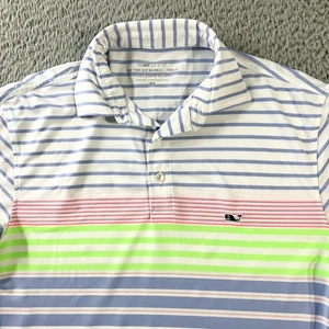 Vineyard Vines Polo Shirt Mens XS White Blue Striped On-The-Go Sankaty Golf - Picture 1 of 6