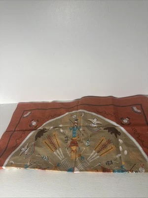 Vtg Bandana Handkerchief Orange & Tan Southwestern Native American Print - Image 1 of 4