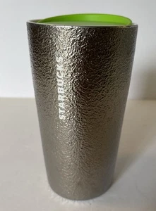 Starbucks Textured Hammered Silver Ceramic Coffee Travel Tumbler 12oz Green LID - Bild 1 von 5